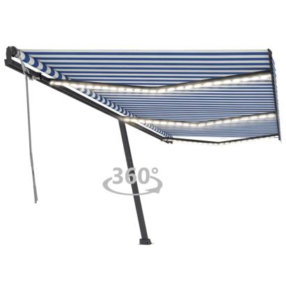 Copertină retractabilă manual cu LED albastru și alb 600x300 cm GartenMobel Dekor