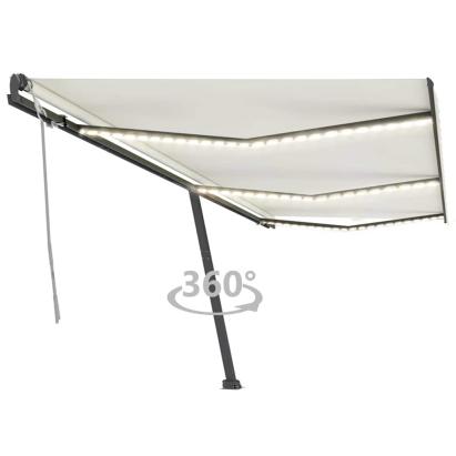 Copertină retractabilă manual cu LED, crem, 600x300 cm GartenMobel Dekor