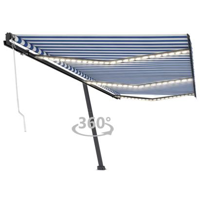 Copertină automată cu senzor vânt&LED, albastru&alb, 600x300 cm GartenMobel Dekor