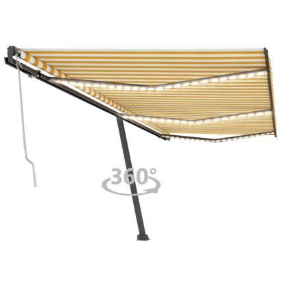 Copertină automată cu senzor vânt & LED, galben&alb, 600x300 cm GartenMobel Dekor