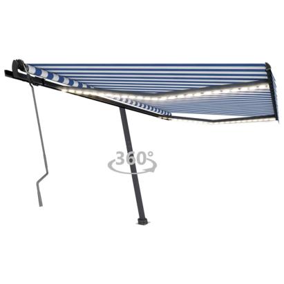 Copertină retractabilă manual cu LED, albastru/alb, 400x350 cm GartenMobel Dekor