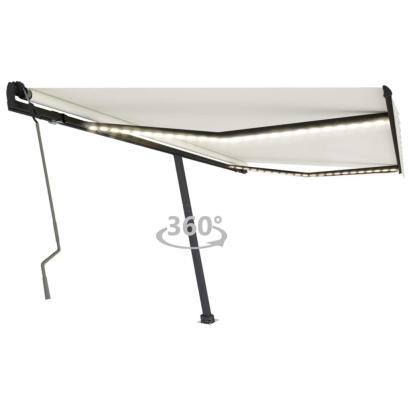 Copertină retractabilă manual cu LED, crem, 400x350 cm GartenMobel Dekor
