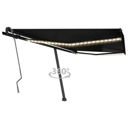 Copertină retractabilă manual cu LED, antracit, 400x350 cm GartenMobel Dekor