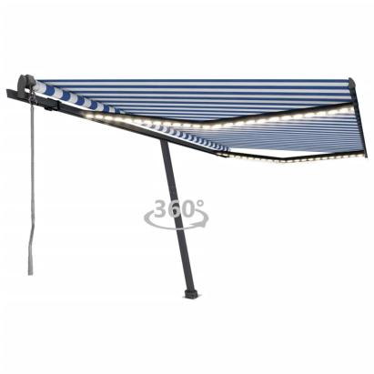 Copertină automată cu senzor vânt&LED, albastru/alb, 400x350 cm GartenMobel Dekor