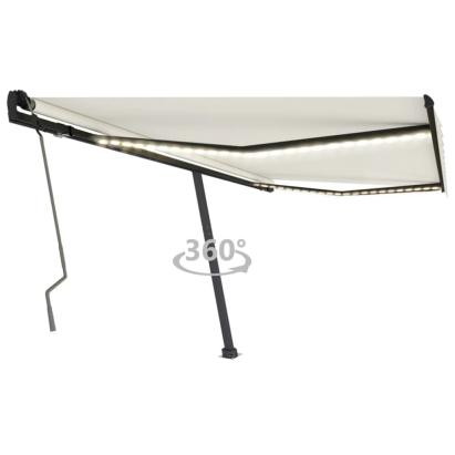Copertină retractabilă manual cu LED, crem, 450x350 cm GartenMobel Dekor