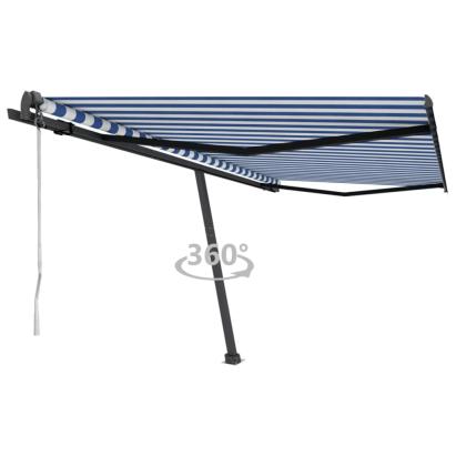 Copertină autonomă retractabilă automat albastru&alb 450x350 cm GartenMobel Dekor