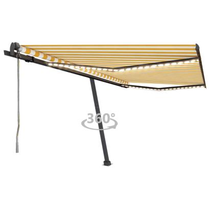 Copertină automată cu LED/senzor vânt, galben&alb, 450x350 cm GartenMobel Dekor