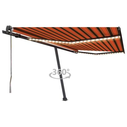 Copertină automată, senzor vânt & LED, oranj/maro, 450x350 cm GartenMobel Dekor
