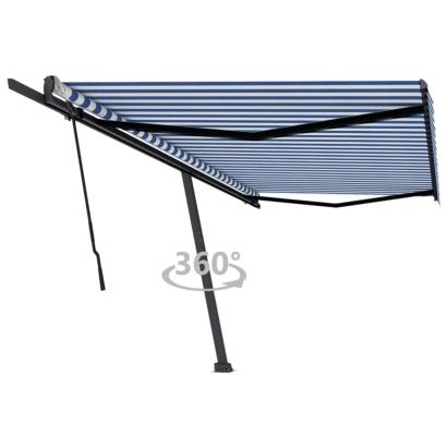 Copertină autonomă retractabilă manual, albastru&alb 500x350 cm GartenMobel Dekor