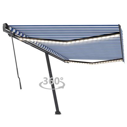 Copertină retractabilă manual cu LED, albastru&alb, 500x350 cm GartenMobel Dekor