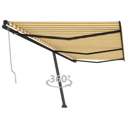 Copertină autonomă retractabilă automat galben & alb 600x350 cm GartenMobel Dekor