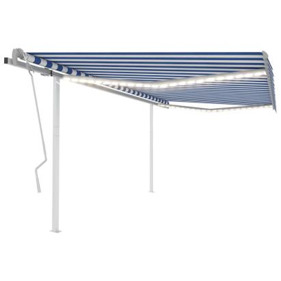 Copertină retractabilă manual, cu LED, albastru și alb, 4x3 m GartenMobel Dekor