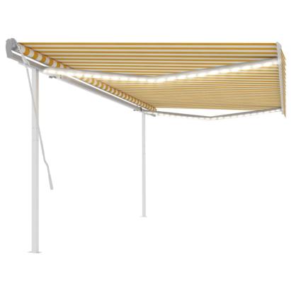 Copertină retractabilă manual, cu LED, galben și alb, 5x3 m GartenMobel Dekor