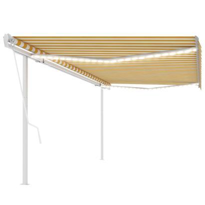 Copertină automată cu senzor vânt & LED, galben&alb, 5x3 m GartenMobel Dekor