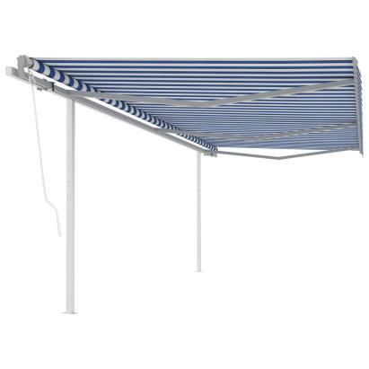Copertină retractabilă automat, cu stâlpi, albastru&alb, 6x3 m GartenMobel Dekor
