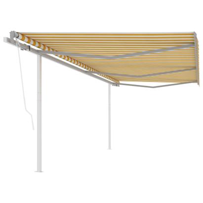 Copertină retractabilă automat, cu stâlpi, galben&alb, 6x3 m GartenMobel Dekor