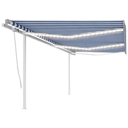 Copertină automată cu senzor vânt & LED, albastru & alb, 6x3 m GartenMobel Dekor