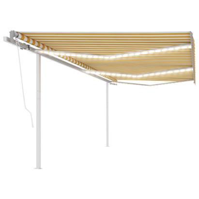 Copertină automată cu senzor vânt & LED, galben&alb, 6x3 m GartenMobel Dekor