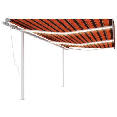 Copertină automată senzor vânt & LED, portocaliu/maro, 6x3 m GartenMobel Dekor