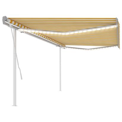 Copertină retractabilă manual cu LED, galben și alb, 5x3,5 m GartenMobel Dekor
