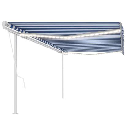 Copertină automată cu LED&senzor vânt, albastru/alb, 5x3,5 m GartenMobel Dekor
