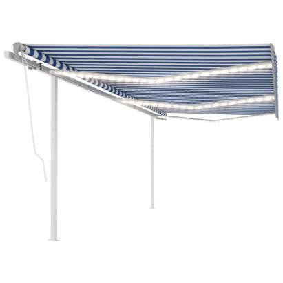 Copertină retractabilă manual cu LED, albastru/alb, 6x3,5 m GartenMobel Dekor