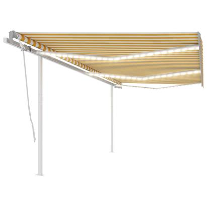 Copertină retractabilă manual cu LED, galben&alb, 6x3,5 m GartenMobel Dekor