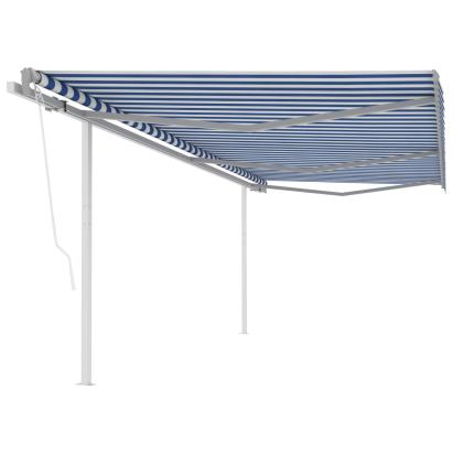 Copertină retractabilă automat, cu stâlpi, albastru&alb 6x3,5 m GartenMobel Dekor