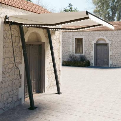 Copertină retractabilă manual cu LED, crem, 3x2,5 m GartenMobel Dekor