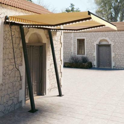 Copertină retractabilă manual cu LED, galben&alb, 3x2,5 m GartenMobel Dekor