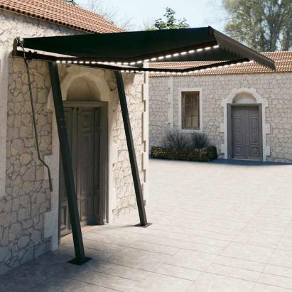 Copertină retractabilă manual cu LED, antracit, 3x2,5 m GartenMobel Dekor