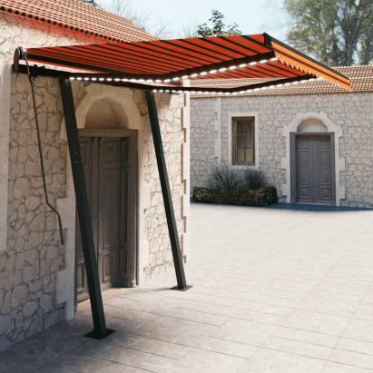 Copertină retractabilă manual cu LED portocaliu & maro 3x2,5 m GartenMobel Dekor