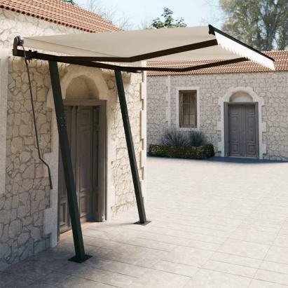 Copertină retractabilă automat cu stâlpi, crem, 3x2,5 m GartenMobel Dekor