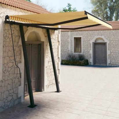 Copertină retractabilă automat cu stâlpi, galben & alb, 3x2,5 m GartenMobel Dekor