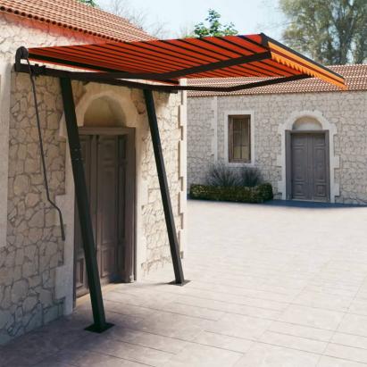 Copertină retractabilă automat, stâlpi, portocaliu&maro 3x2,5 m GartenMobel Dekor