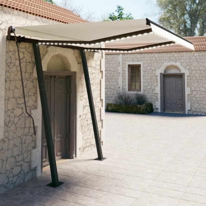 Copertină retractabilă manual cu LED, crem, 3,5x2,5 m GartenMobel Dekor