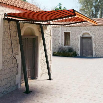 Copertină retractabilă manual cu LED, portocaliu&maro 3,5x2,5 m GartenMobel Dekor