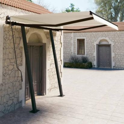 Copertină retractabilă automat cu stâlpi, crem, 3,5x2,5 m GartenMobel Dekor