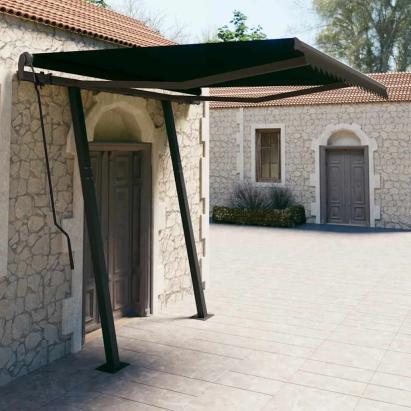 Copertină retractabilă automat cu stâlpi, antracit, 3,5x2,5 m GartenMobel Dekor