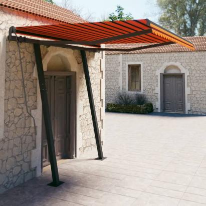 Copertină retractabilă automat stâlpi portocaliu&maro 3,5x2,5 m GartenMobel Dekor