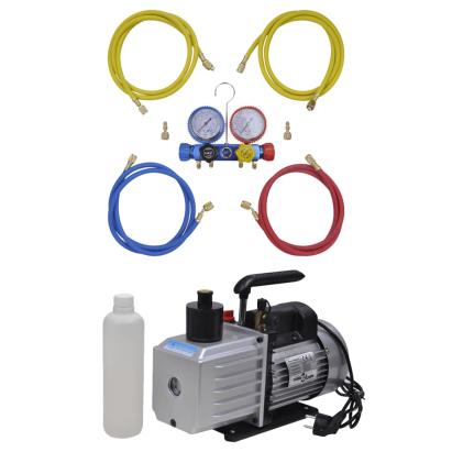 Pompă de vid 100 L/min cu set manometru cu 4 căi în trusă scule GartenMobel Dekor