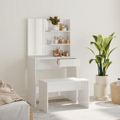 Set măsuță de toaletă, alb extralucios, 74,5x40x141 cm GartenMobel Dekor