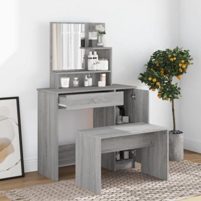 Set măsuță de toaletă, gri sonoma, 86,5x35x136 cm GartenMobel Dekor
