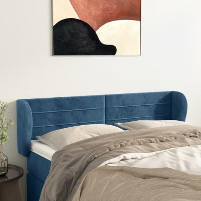 Tăblie pat cu aripioare albastru închis 147x23x78/88 cm catifea GartenMobel Dekor