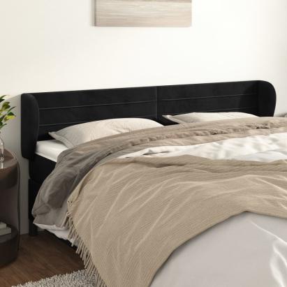 Tăblie de pat cu aripioare negru 163x23x78/88 cm catifea GartenMobel Dekor