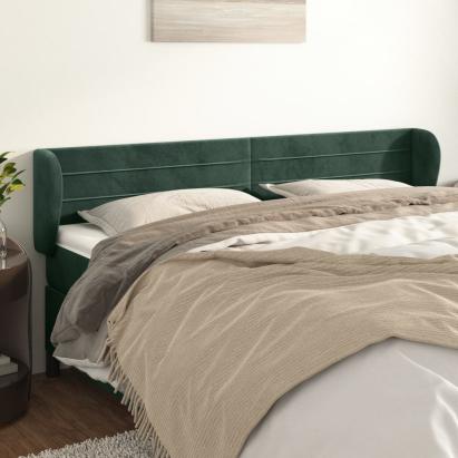 Tăblie de pat cu aripioare verde închis 183x23x78/88 cm catifea GartenMobel Dekor