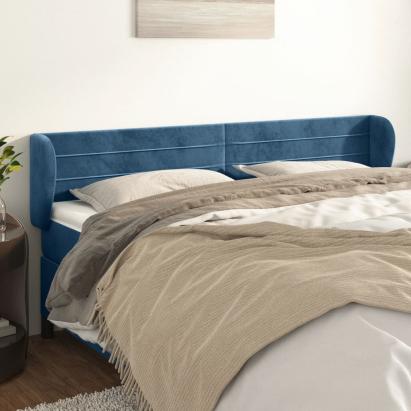 Tăblie pat cu aripioare albastru închis 203x23x78/88 cm catifea GartenMobel Dekor