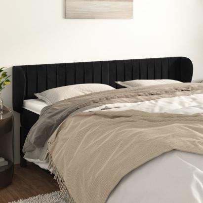 Tăblie de pat cu aripioare negru 203x23x78/88 cm catifea GartenMobel Dekor