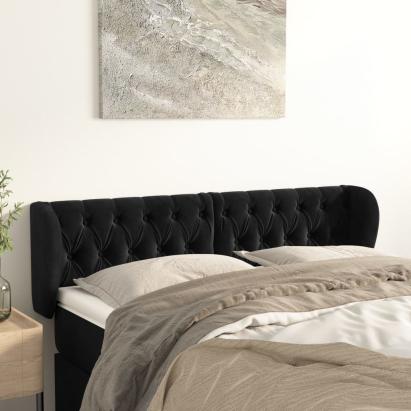 Tăblie de pat cu aripioare negru 147x23x78/88 cm catifea GartenMobel Dekor
