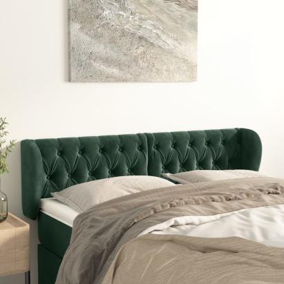 Tăblie de pat cu aripioare verde închis 147x23x78/88 cm catifea GartenMobel Dekor
